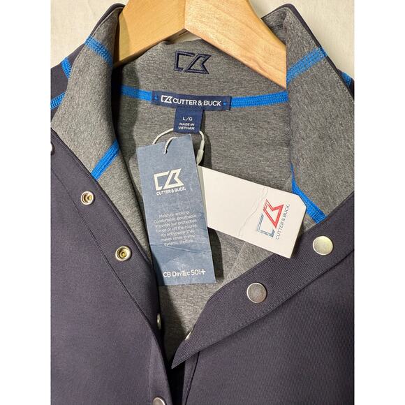 Cutter & Buck CB DryTec 50UPF Women’s size L 1/4 snap button sweatshirt navy NWT - Picture 2 of 11